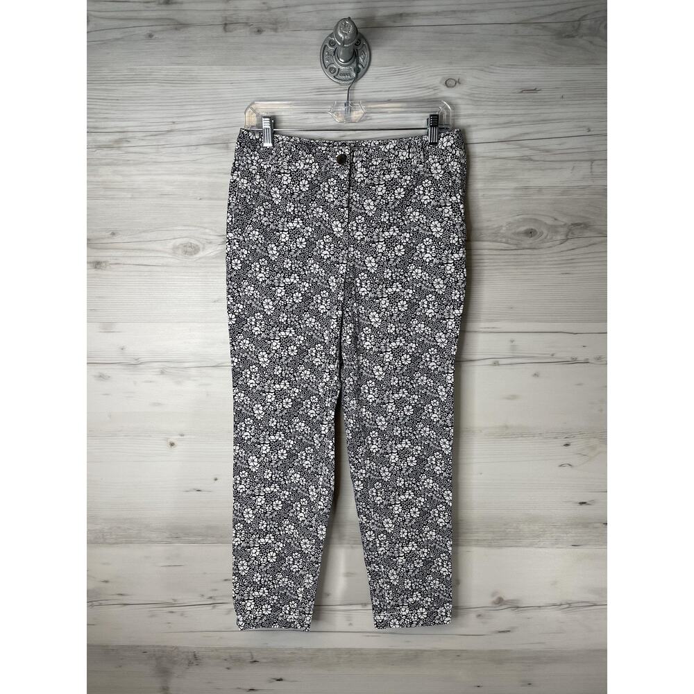 Talbots Pants Womens 6P Navy Blue White Floral Print Ankleโ Stretch Petite